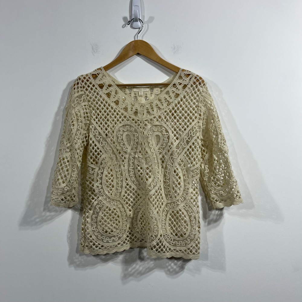 Adiva Crochet Lace Boho Festival Open Knit Top Women‎ Small Cottagecore Beachy